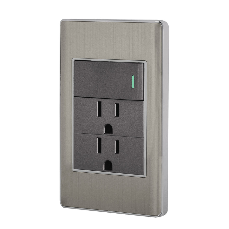 Placa armada acero interruptor y 2 contactos 1 mod Lisboa