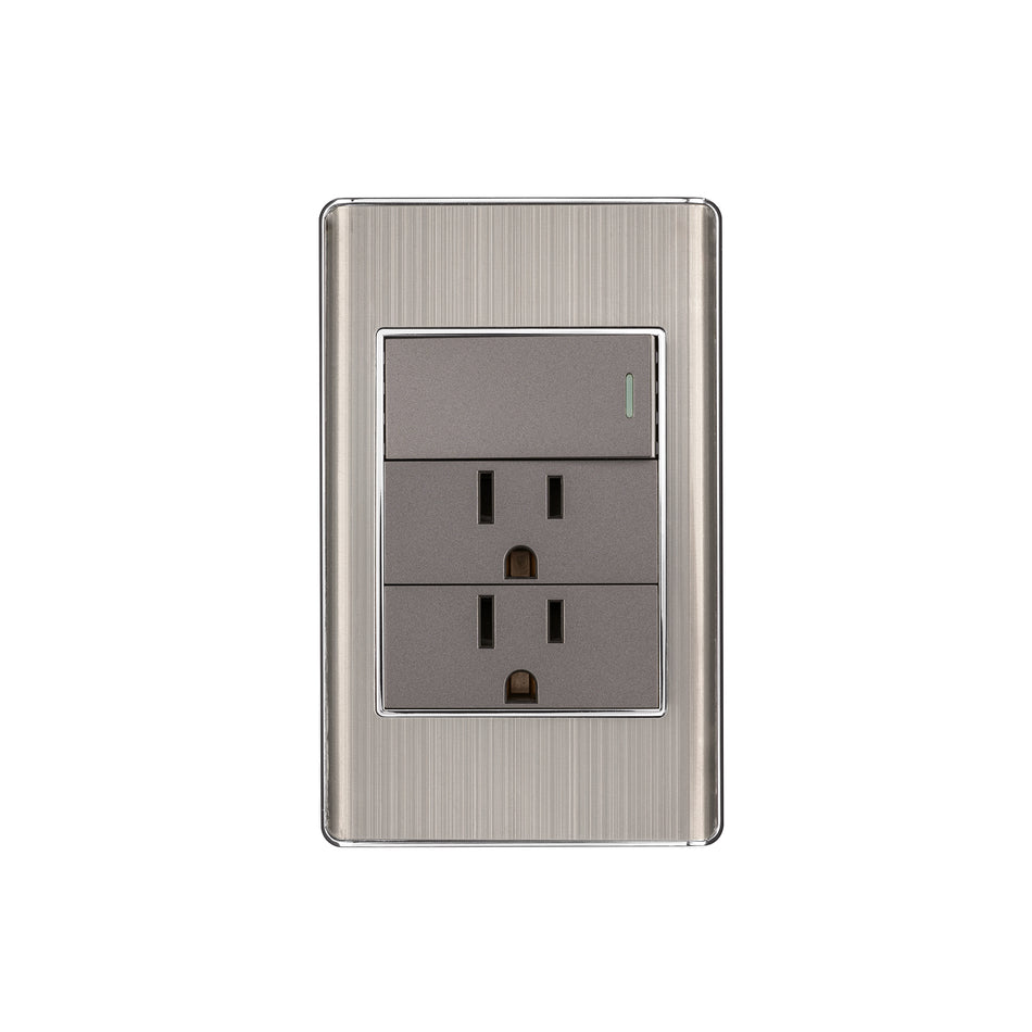 Placa armada acero interruptor y 2 contactos 1 mod Lisboa