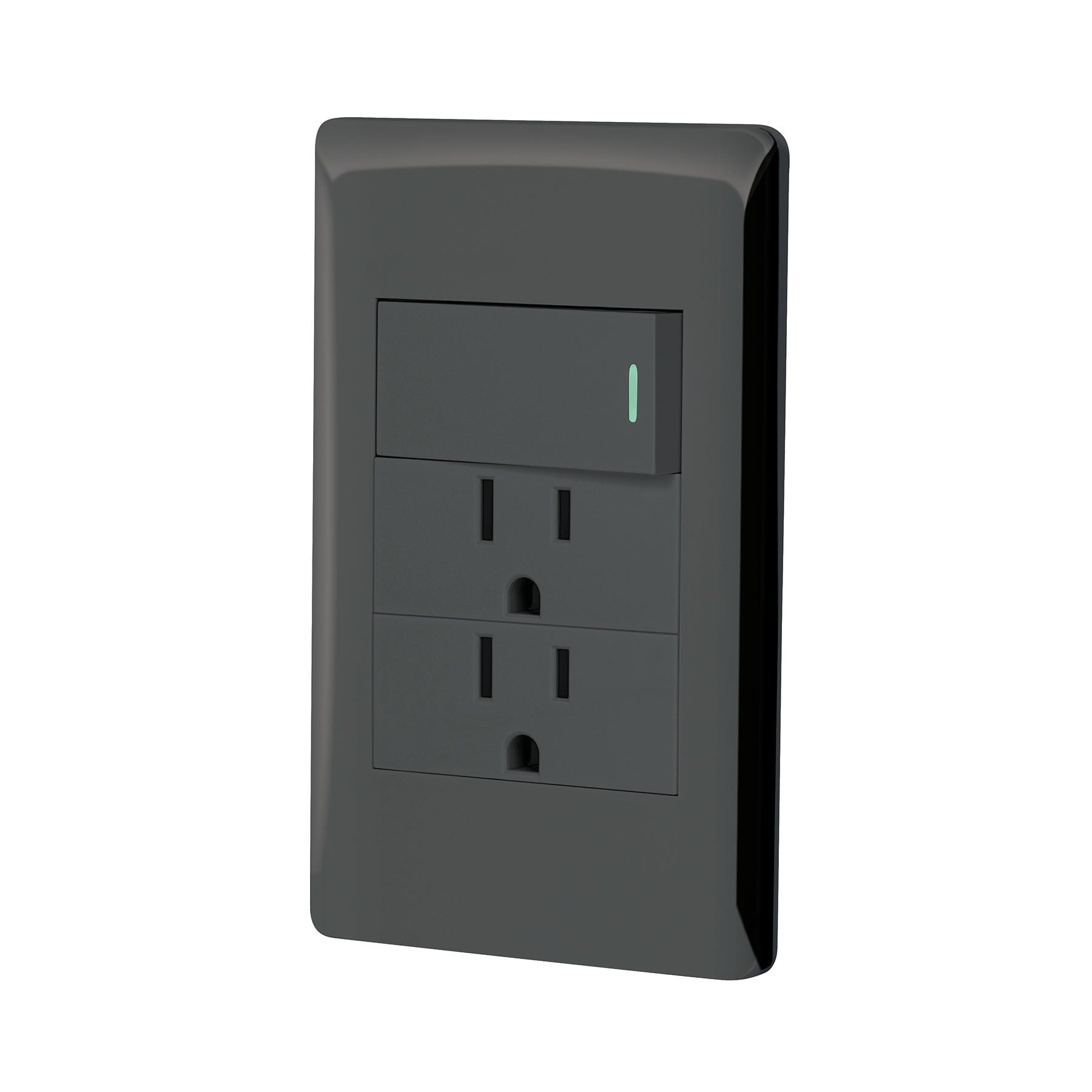 Placa armada negra interruptor y 2 contactos 1 mod Lisboa