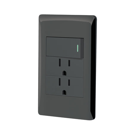 Placa armada negra interruptor y 2 contactos 1 mod Lisboa