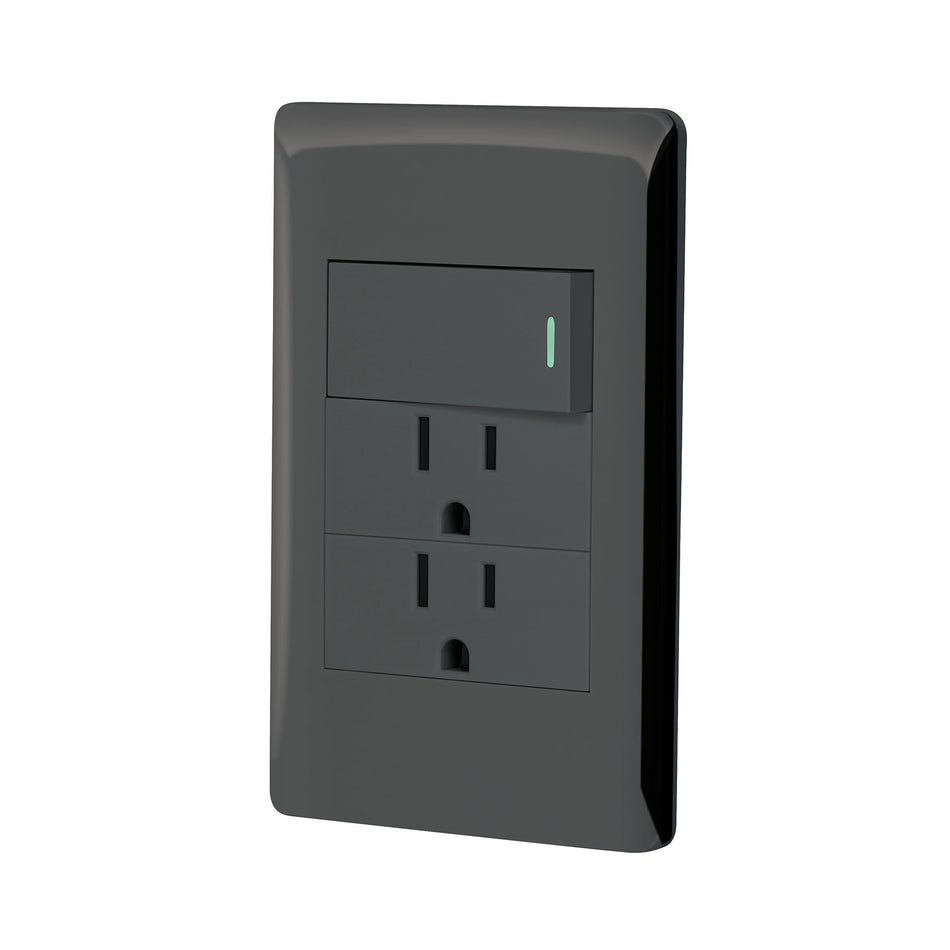 Placa armada negra interruptor y 2 contactos 1 mod Lisboa