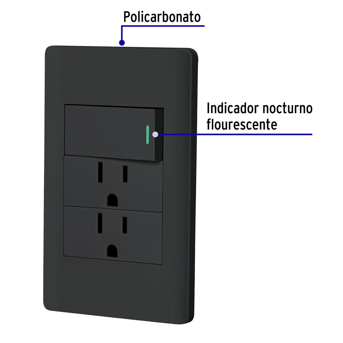 Placa armada negra interruptor y 2 contactos 1 mod Lisboa