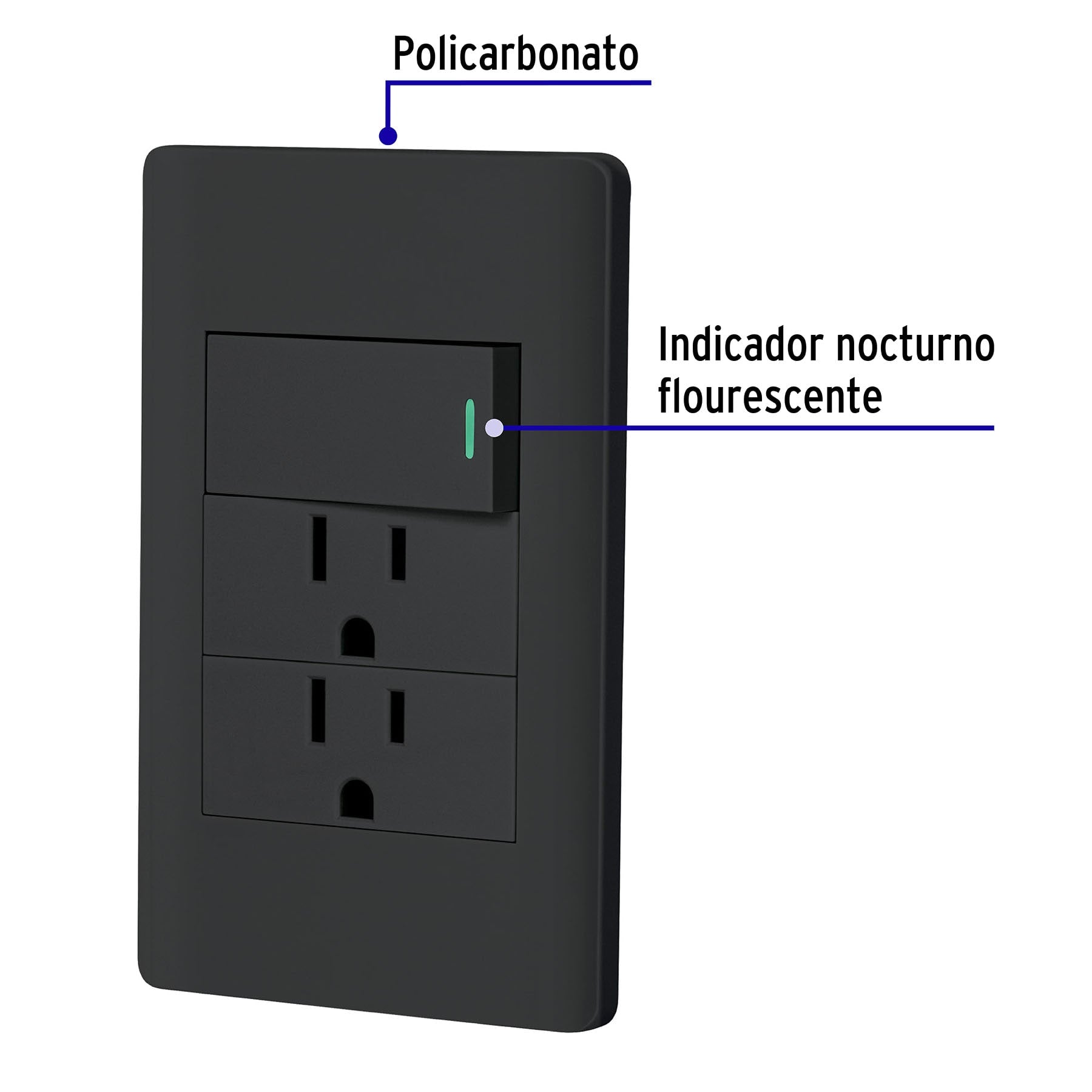 Placa armada negra interruptor y 2 contactos 1 mod Lisboa