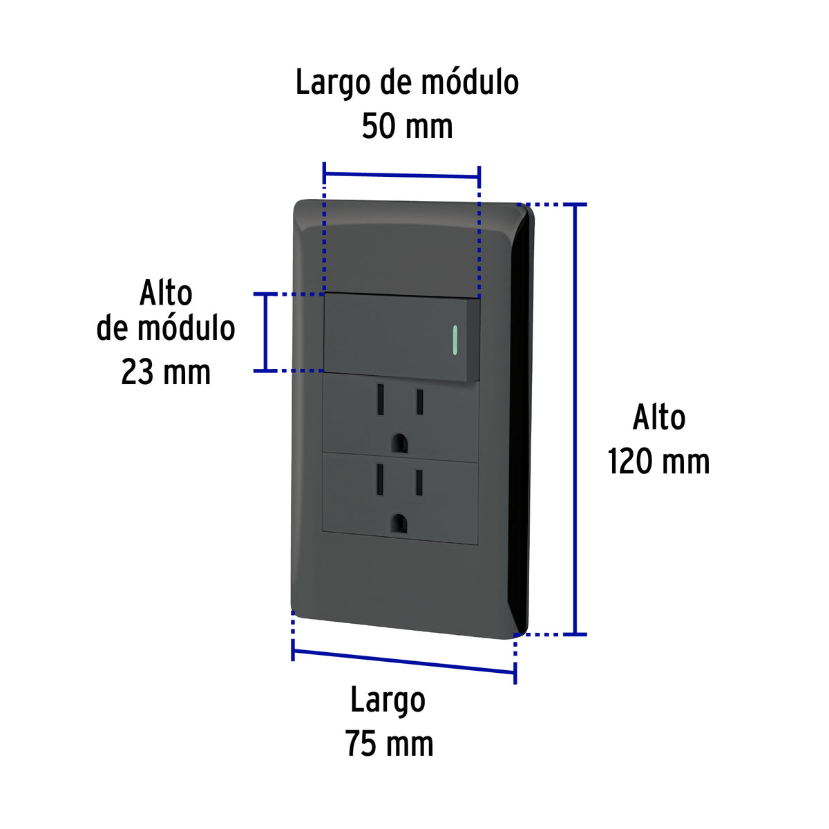 Placa armada negra interruptor y 2 contactos 1 mod Lisboa