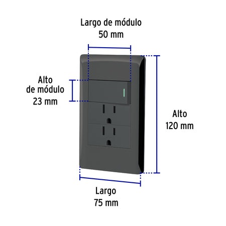 Placa armada negra interruptor y 2 contactos 1 mod Lisboa