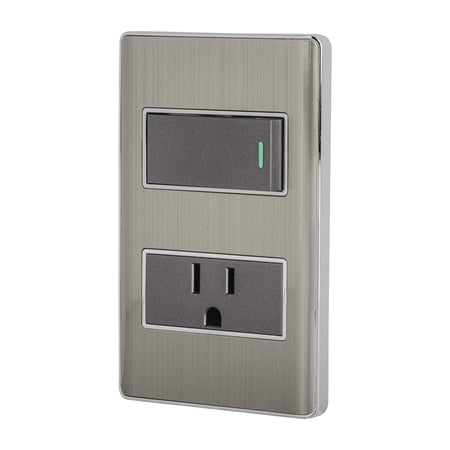 Placa armada acero interruptor y contacto 1 modulo Lisboa