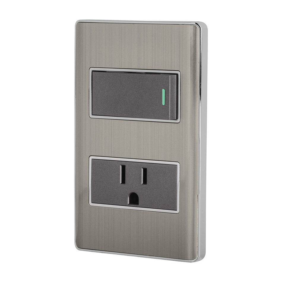 Placa armada acero interruptor y contacto 1 modulo Lisboa