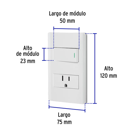 Placa armada blanca interruptor y contacto 1 modulo Lisboa