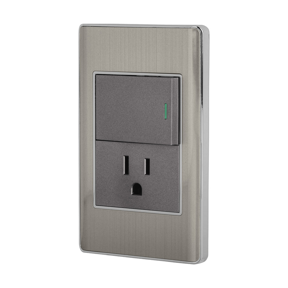 Placa armada acero interruptor y contacto 1.5 mod Lisboa