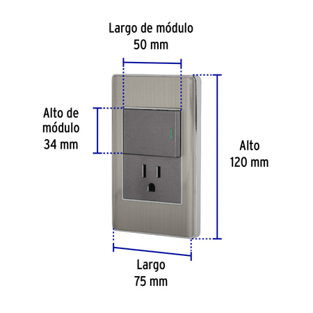 Placa armada acero interruptor y contacto 1.5 mod Lisboa