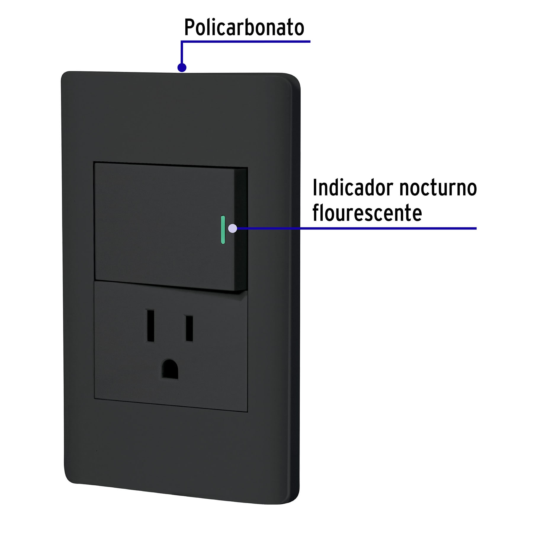 Placa armada negra interruptor y contacto 1.5 mod Lisboa