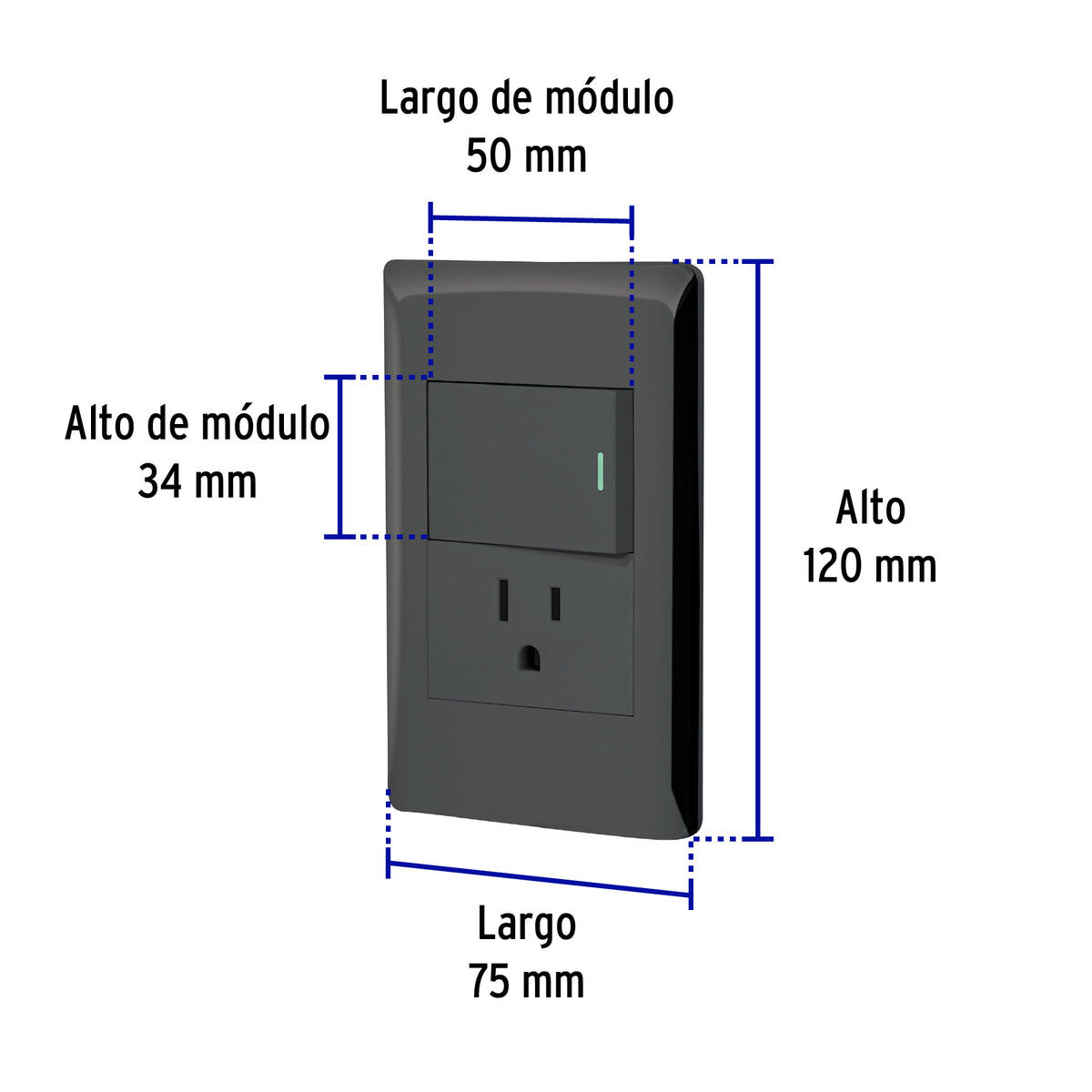 Placa armada negra interruptor y contacto 1.5 mod Lisboa