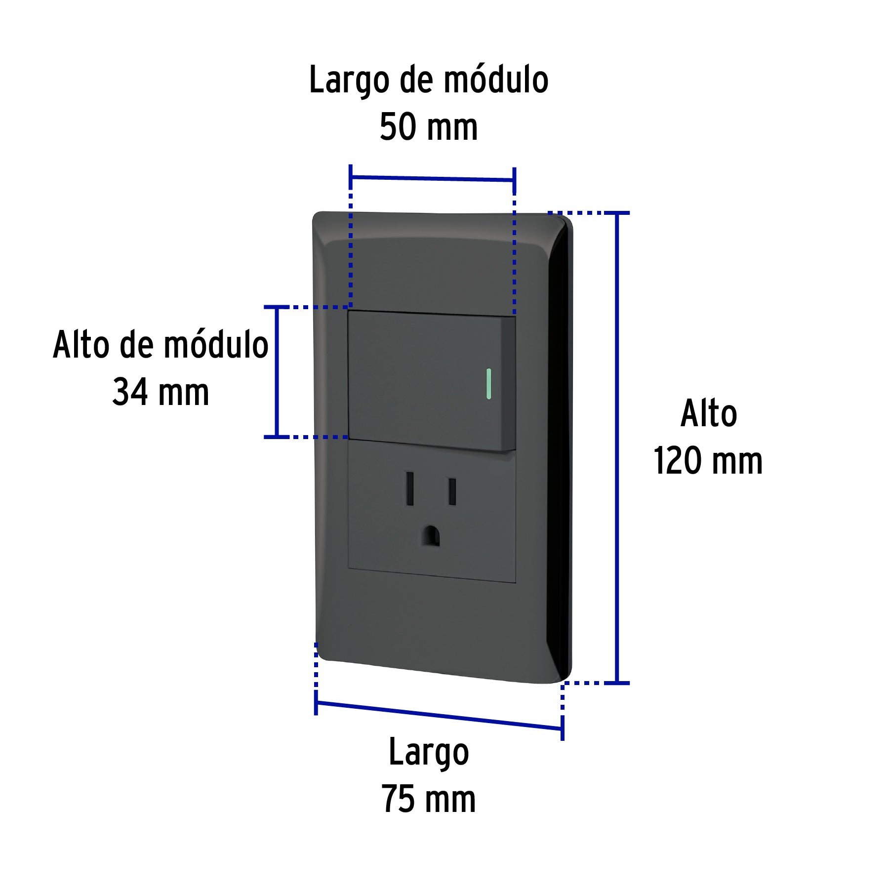 Placa armada negra interruptor y contacto 1.5 mod Lisboa