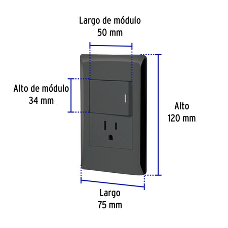 Placa armada negra interruptor y contacto 1.5 mod Lisboa