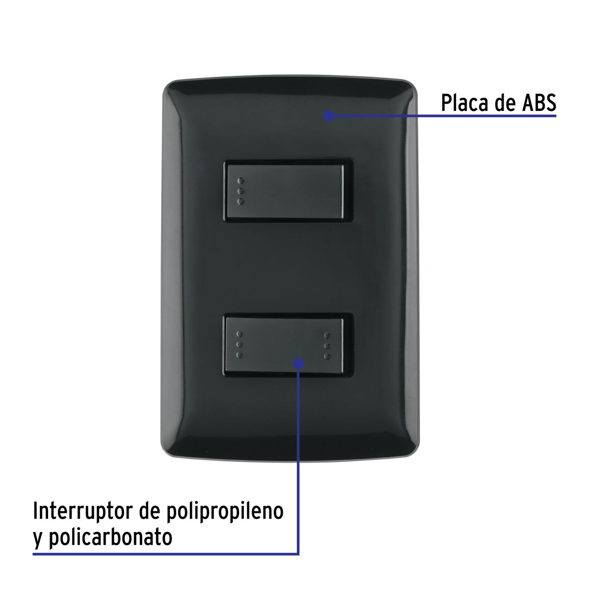 Placa armada 1 interruptor 1 escalera, negro, línea Italiana