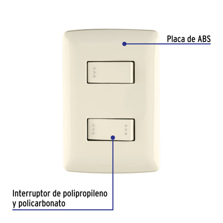 Placa armada 1 interruptor escalera, marfil, línea Italiana