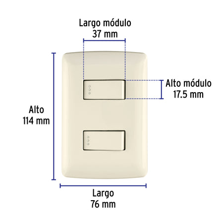 Placa armada 2 interruptores sencillos,madera,línea Italiana