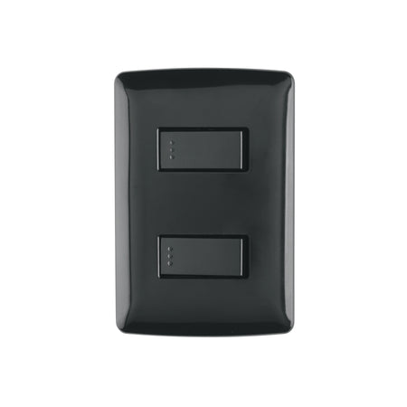 Placa armada, 2 interruptores sencillos,negro,línea Italiana