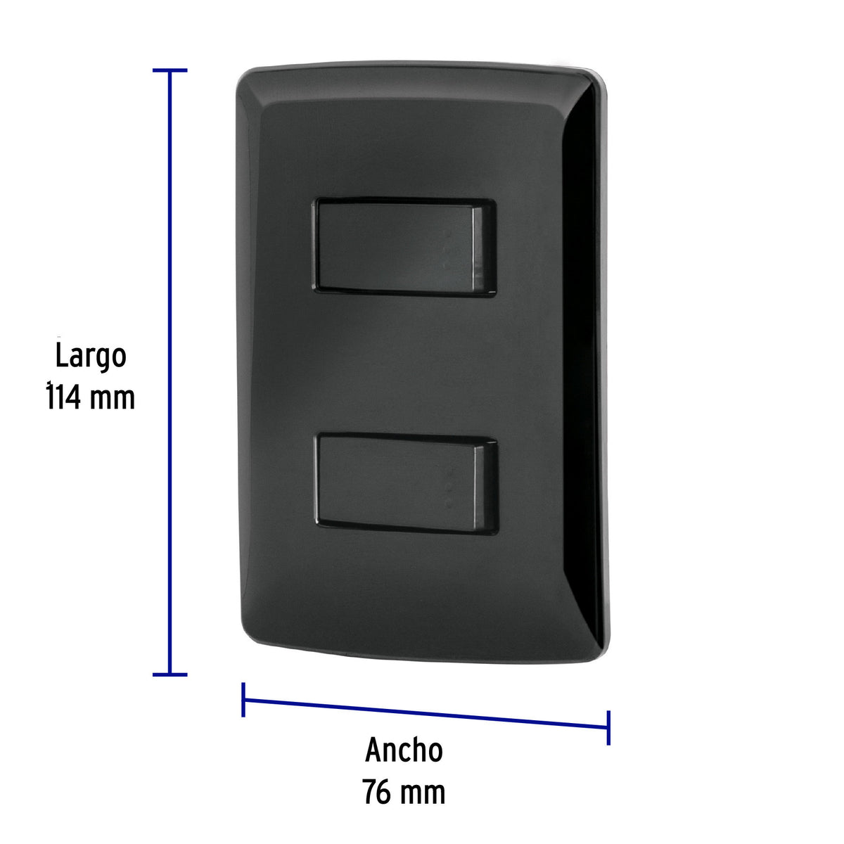 Placa armada, 2 interruptores sencillos,negro,línea Italiana