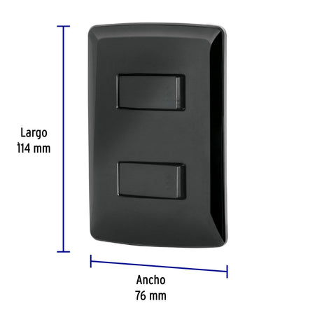 Placa armada, 2 interruptores sencillos,negro,línea Italiana
