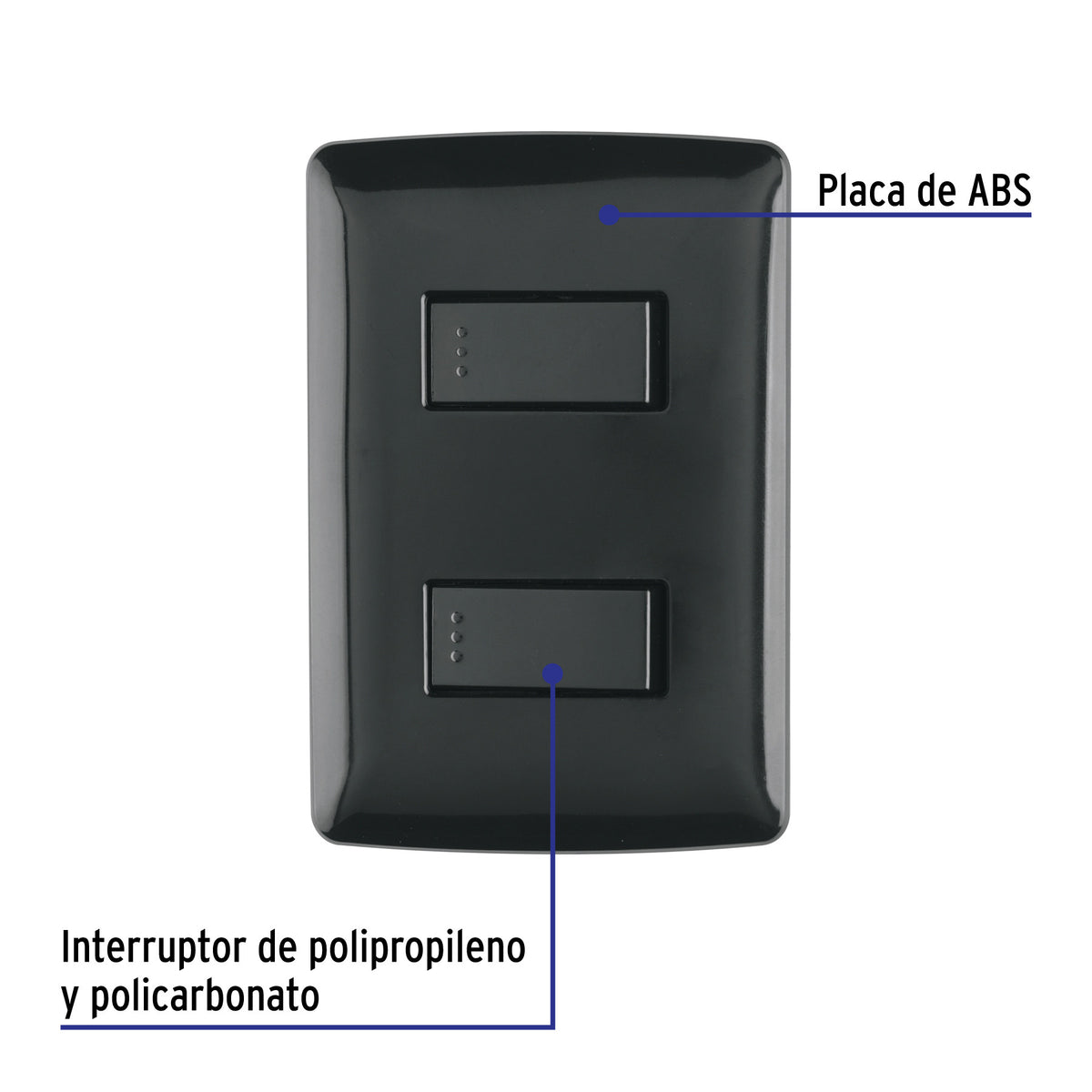 Placa armada, 2 interruptores sencillos,negro,línea Italiana