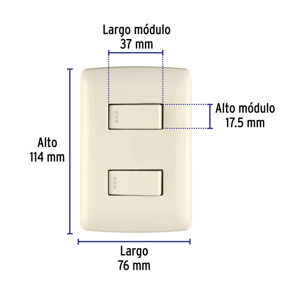 Placa armada 2 interruptores sencillos marfil,línea Italiana