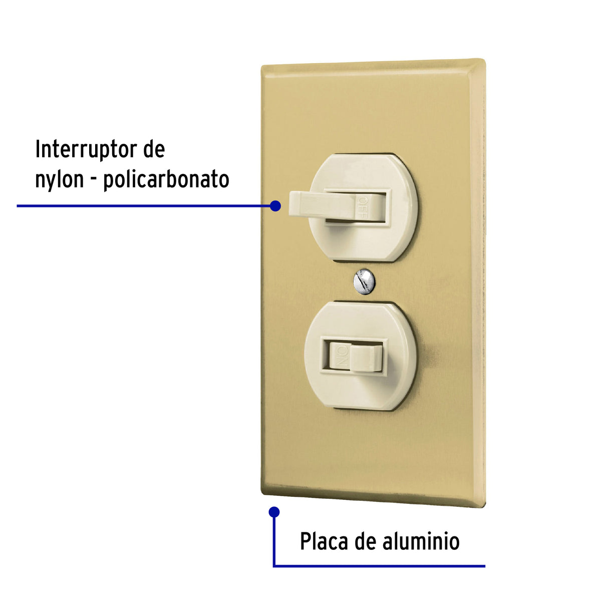 Placa armada 2 interruptor sencillo, línea Standard,aluminio