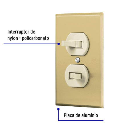Placa armada 2 interruptor sencillo, línea Standard,aluminio