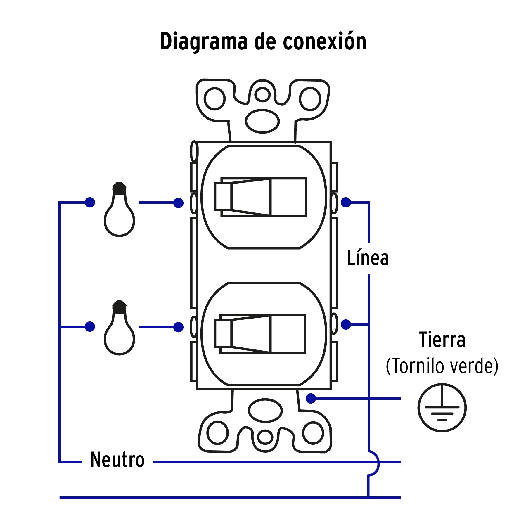 Placa armada 2 interruptor sencillo, línea Standard,aluminio