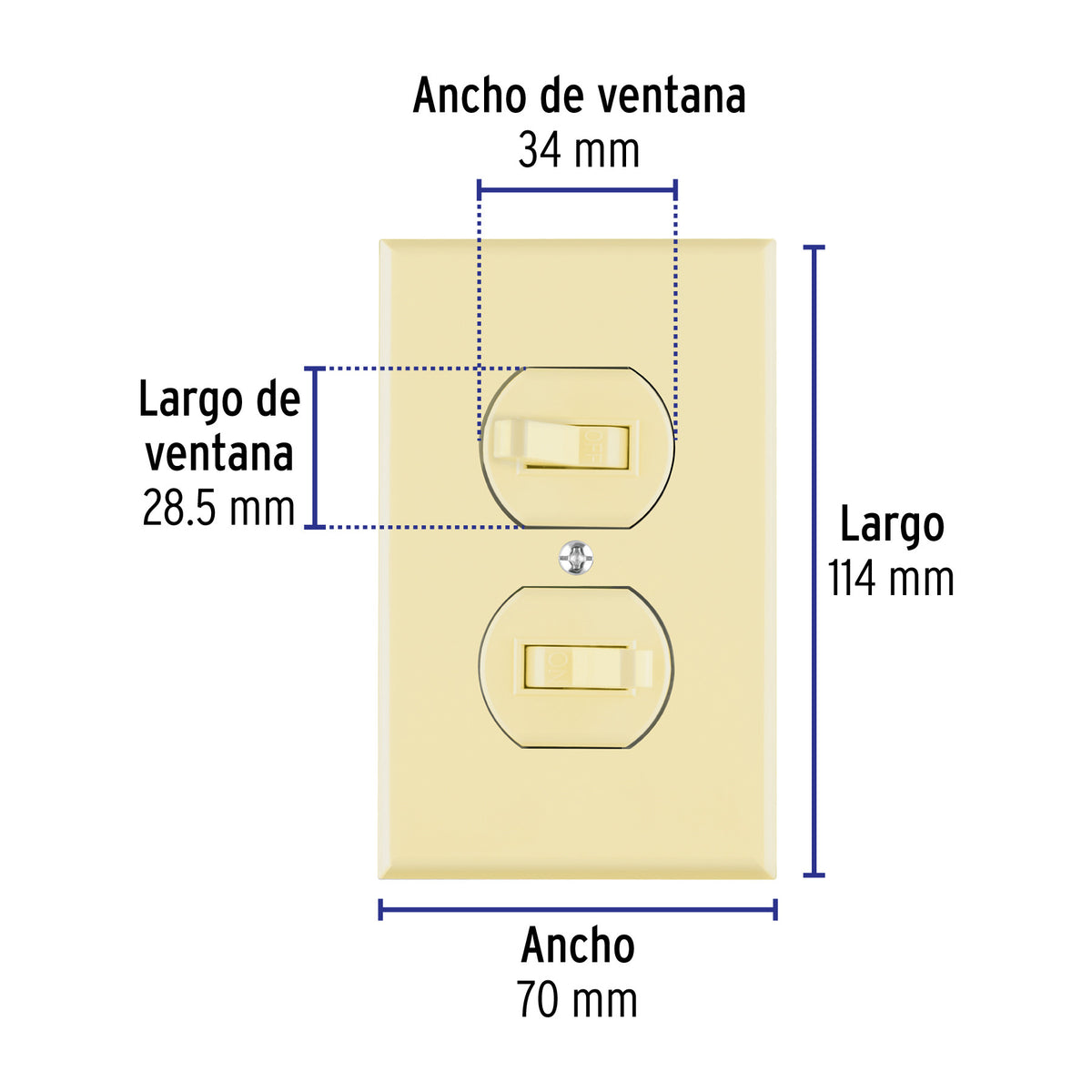 Placa armada 2 interruptores sencillo, línea Standard,marfil