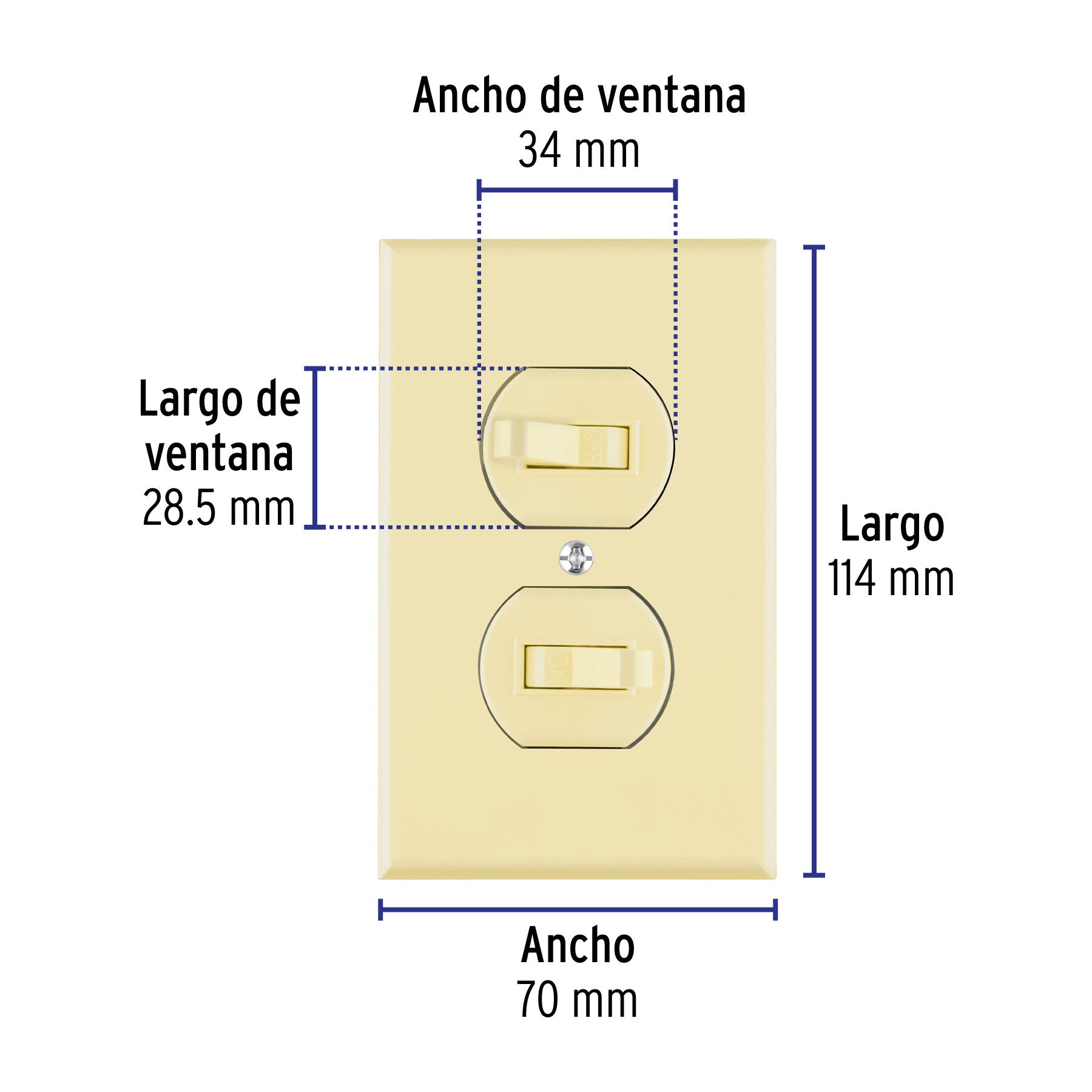 Placa armada 2 interruptores sencillo, línea Standard,marfil
