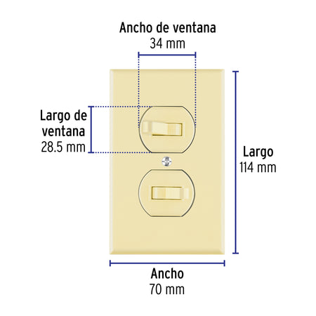 Placa armada 2 interruptores sencillo, línea Standard,marfil