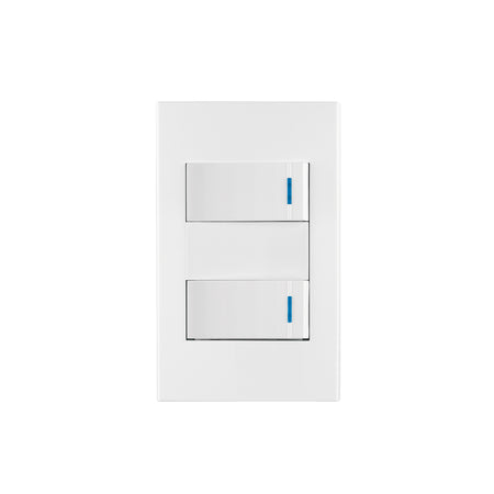 Placa armada 2 interruptores 1de 3vías,1 mod,Española,blanco