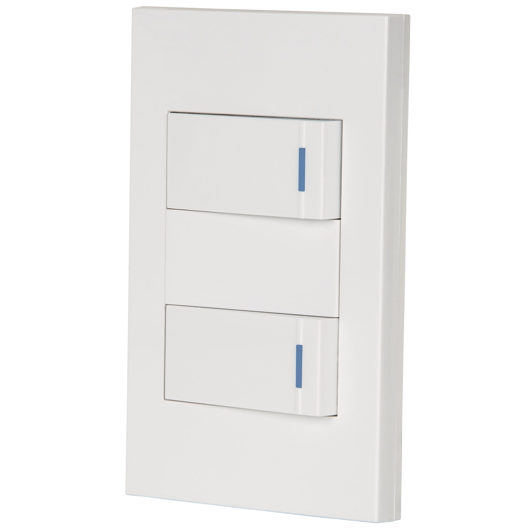 Placa armada 2 interruptores 1de 3vías,1 mod,Española,blanco