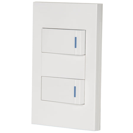 Placa armada 2 interruptores 1de 3vías,1 mod,Española,blanco