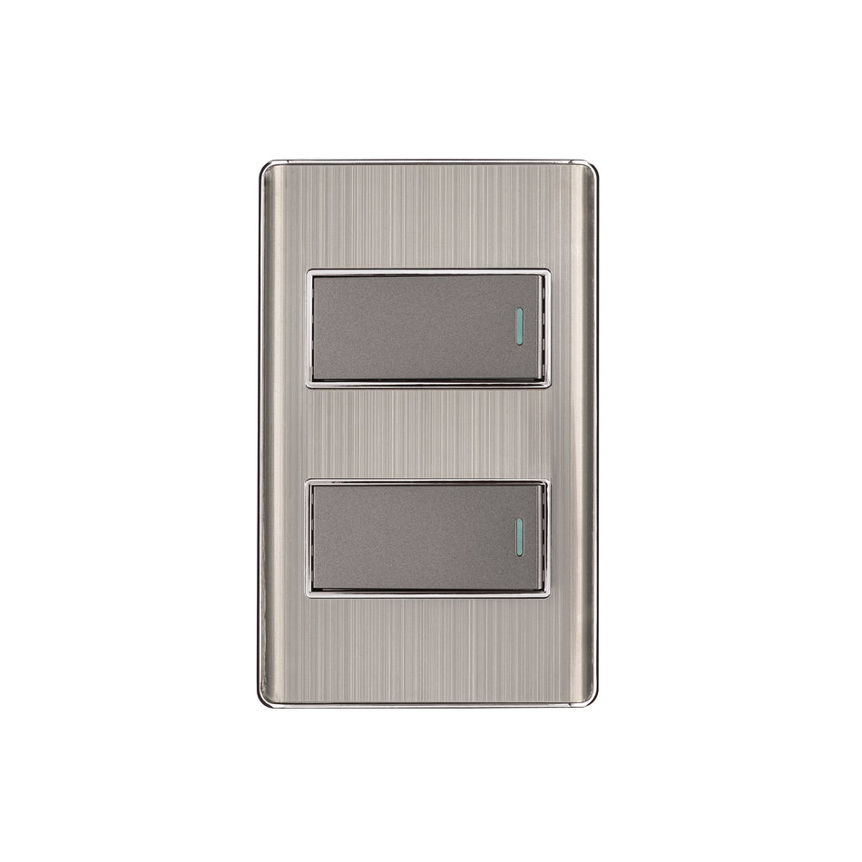 Placa armada acero 1 interruptor y 1 de 3 vías 1 mód, Lisboa