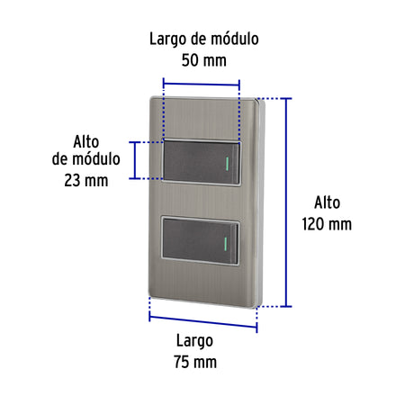 Placa armada acero 1 interruptor y 1 de 3 vías 1 mód, Lisboa