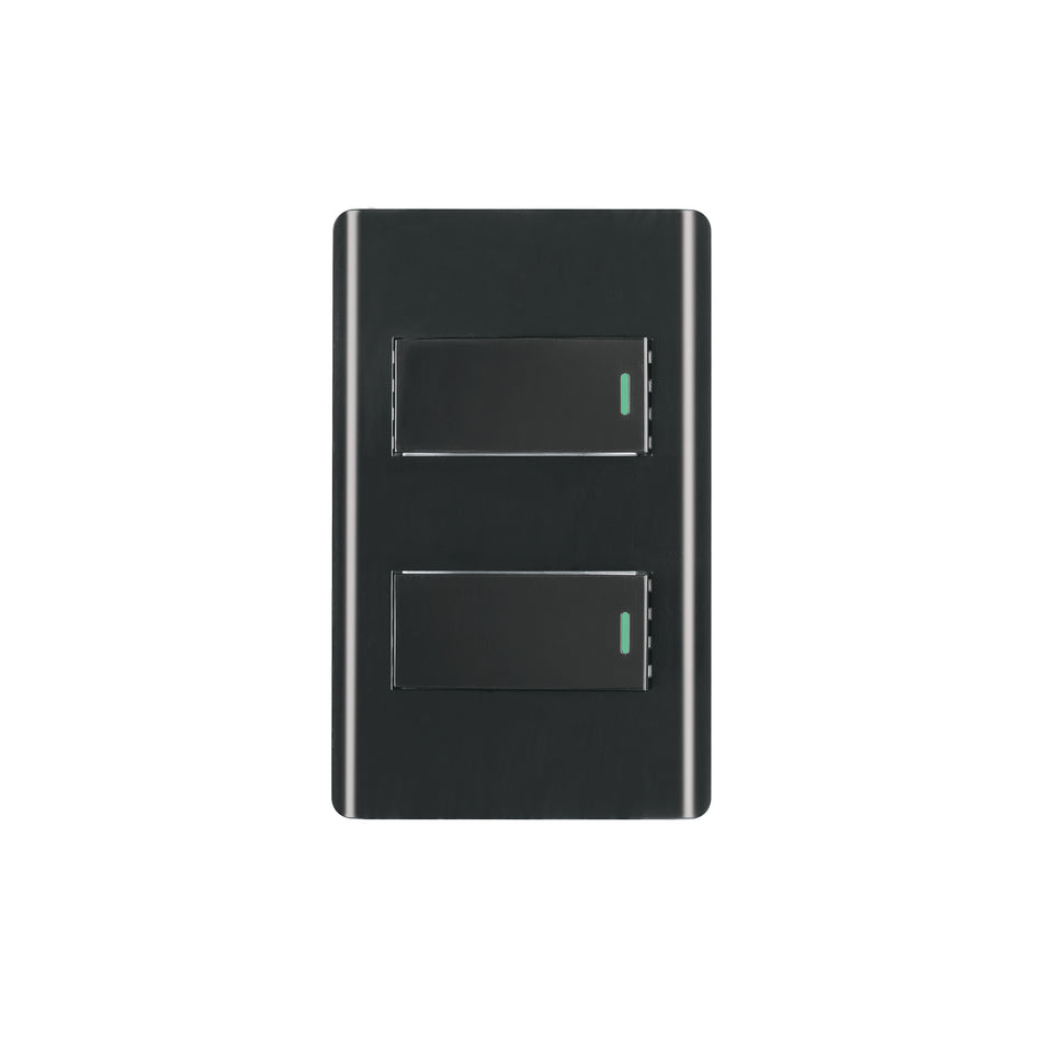 Placa armada negra 1 interruptor y 1 de 3 vías 1 mód, Lisboa