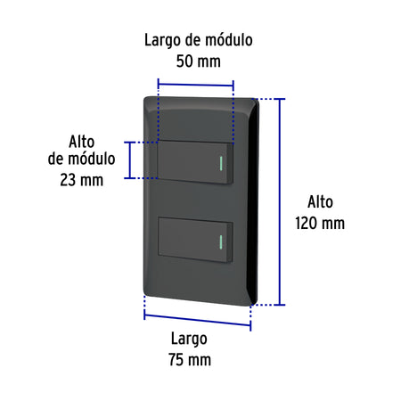 Placa armada negra 1 interruptor y 1 de 3 vías 1 mód, Lisboa