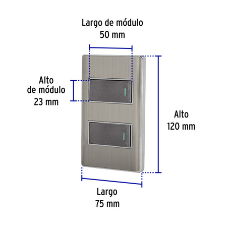 Placa armada acero inox con 2 interruptores 1 modulo Lisboa