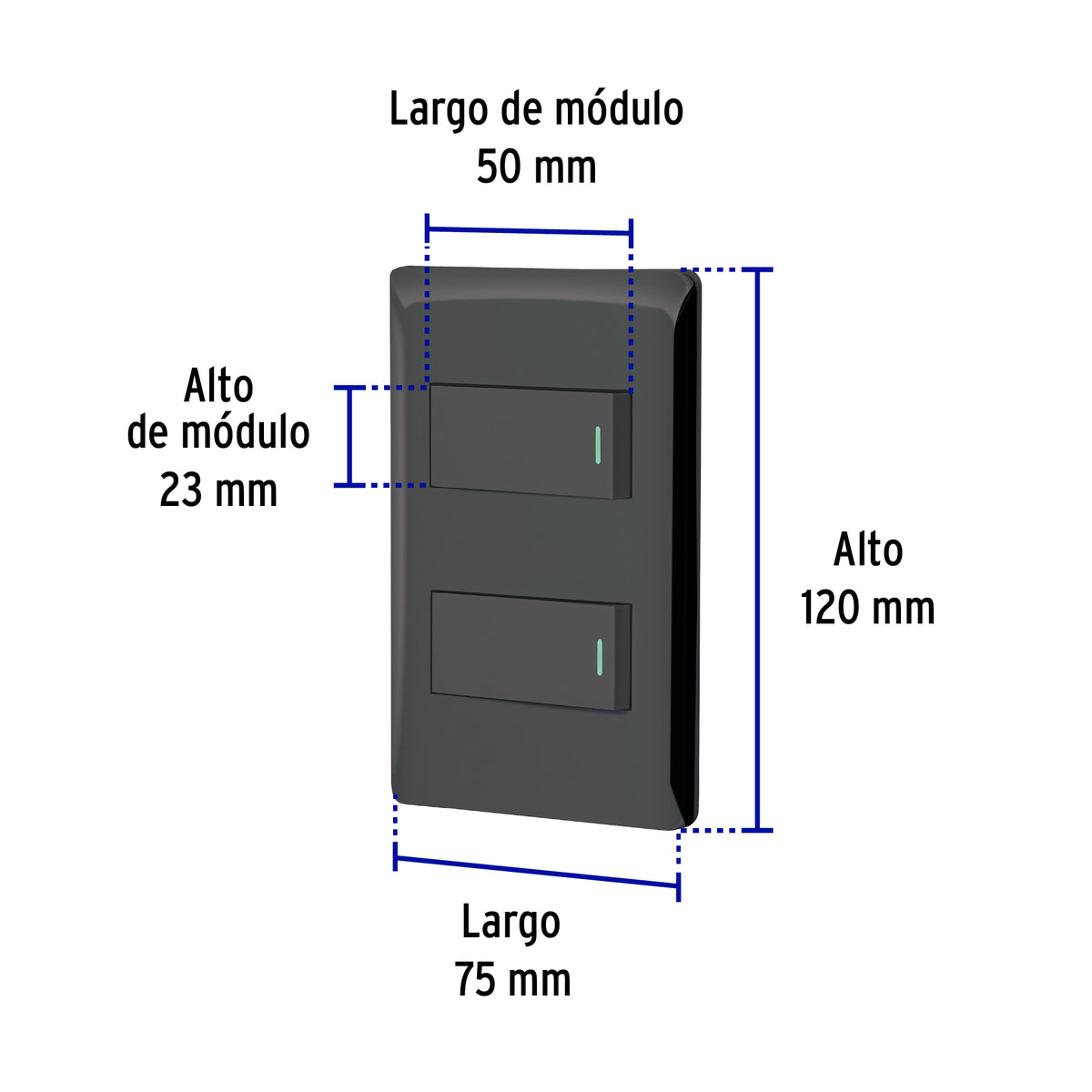 Placa armada negra con 2 interruptores 1 módulo, Lisboa