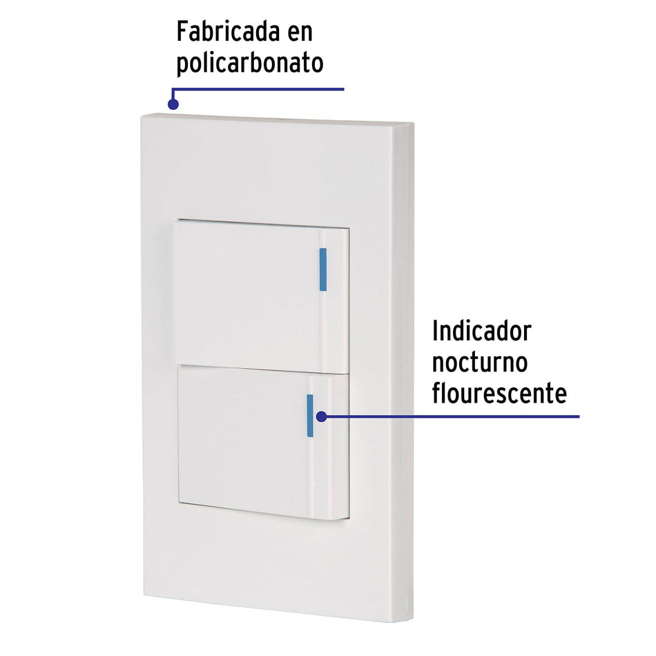 Placa armada 2interruptores 1de 3vías,1.5mod,Española blanco