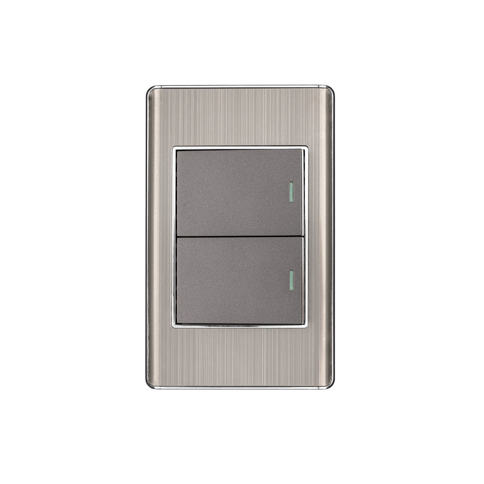 Placa armada acero 1 interruptor y 1 de 3vias 1.5modLisboa