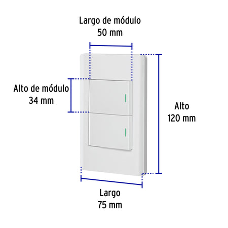 Placa armada blanca 1 interruptor y 1 de 3vías 1.5mód,Lisboa
