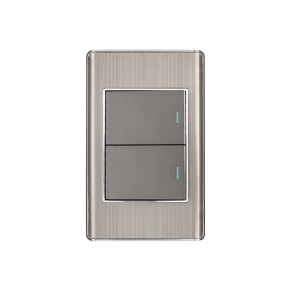 Placa armada acero inox 2 interruptores 1.5 módulos, Lisboa