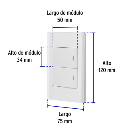 Placa armada blanca 2 interruptores 1.5 módulos, Lisboa
