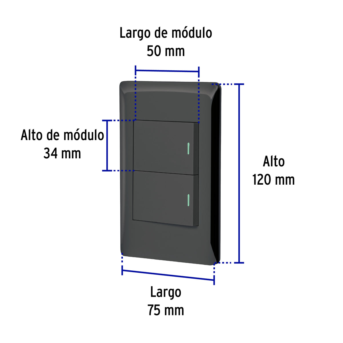 Placa armada negra 2 interruptores 1.5 módulos, Lisboa