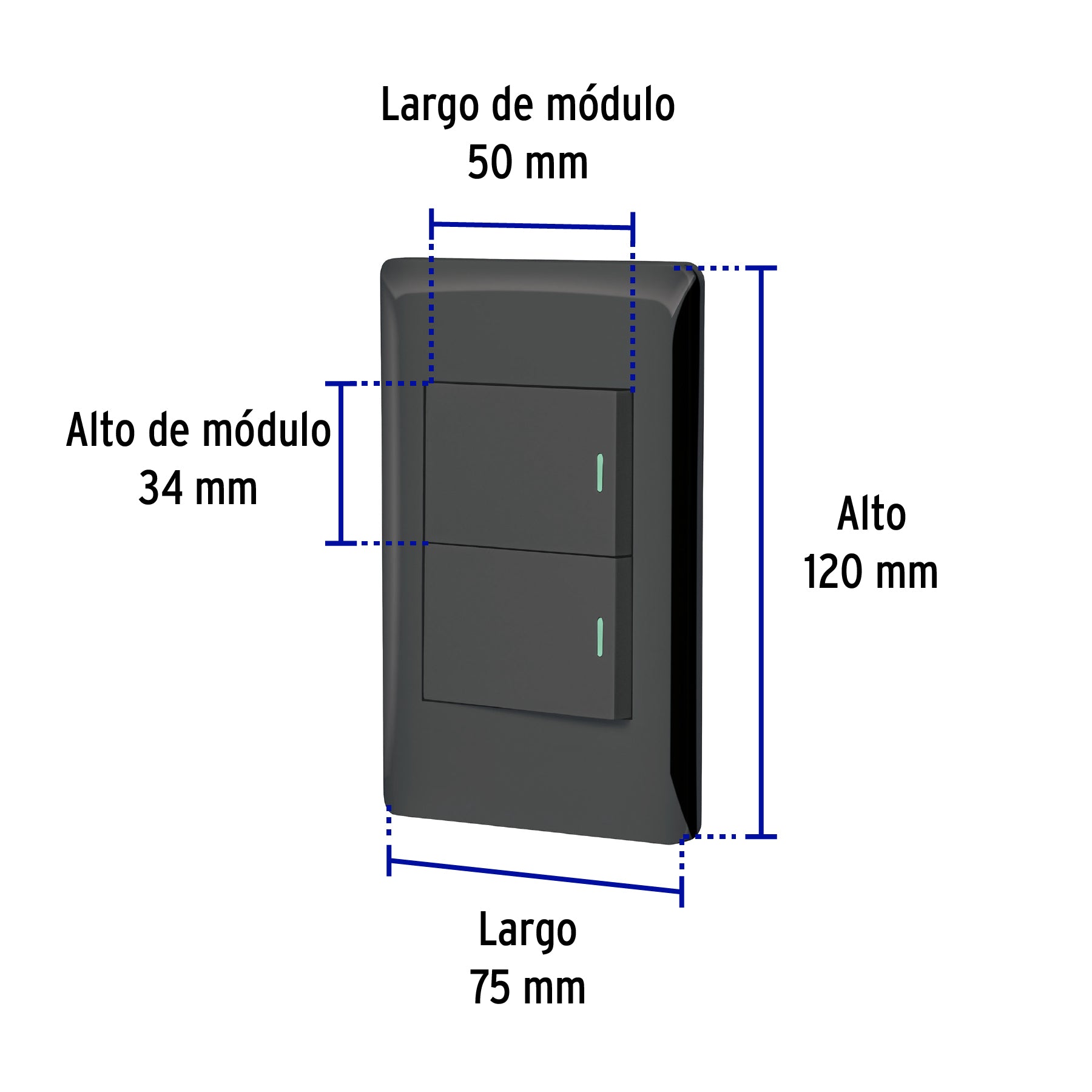 Placa armada negra 2 interruptores 1.5 módulos, Lisboa