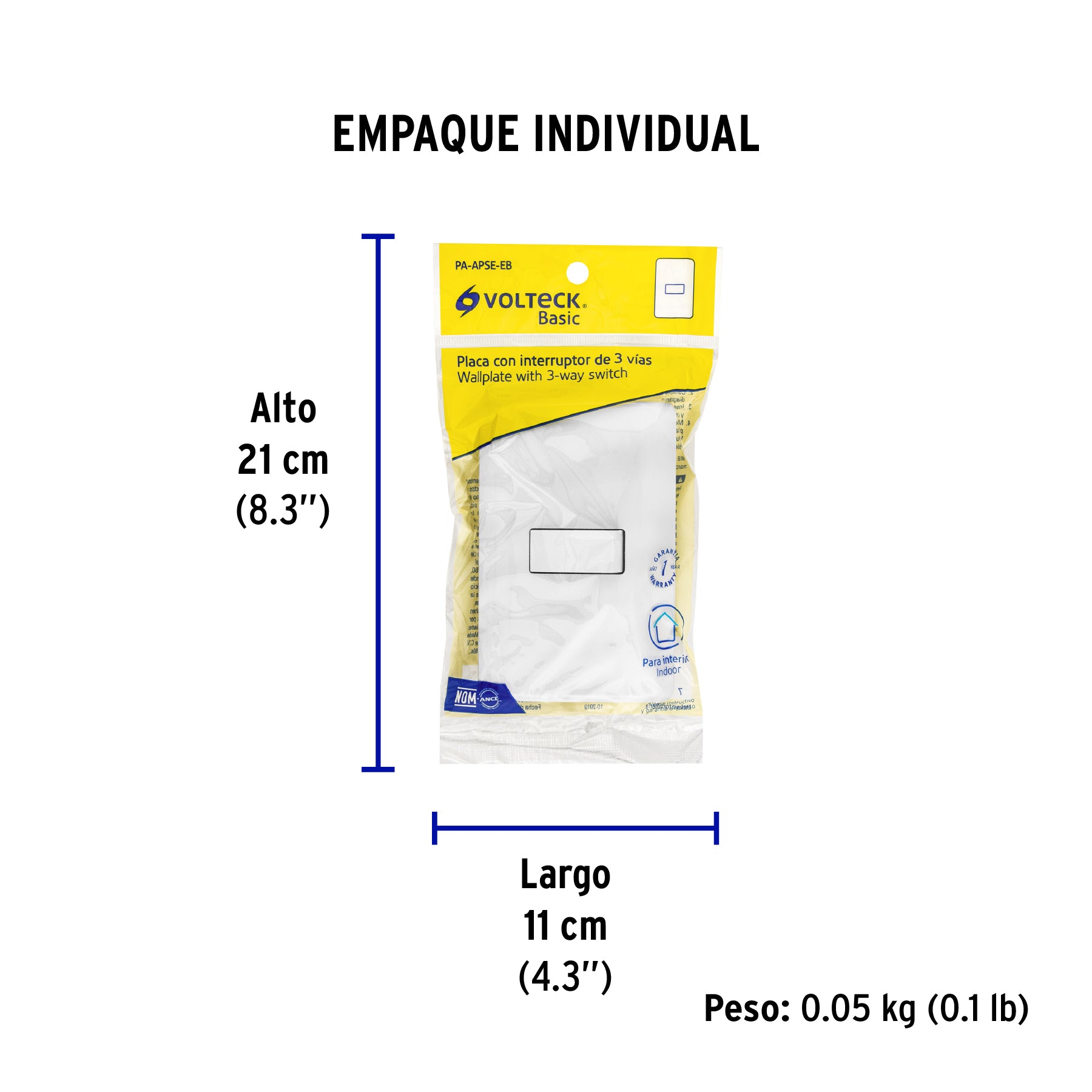 Placa armada con 1 interruptor de 3 vías, Volteck Basic