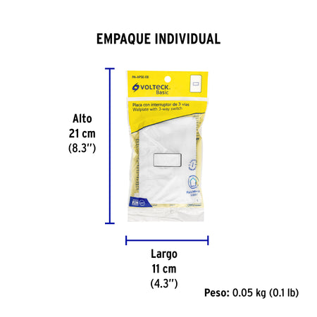 Placa armada con 1 interruptor de 3 vías, Volteck Basic